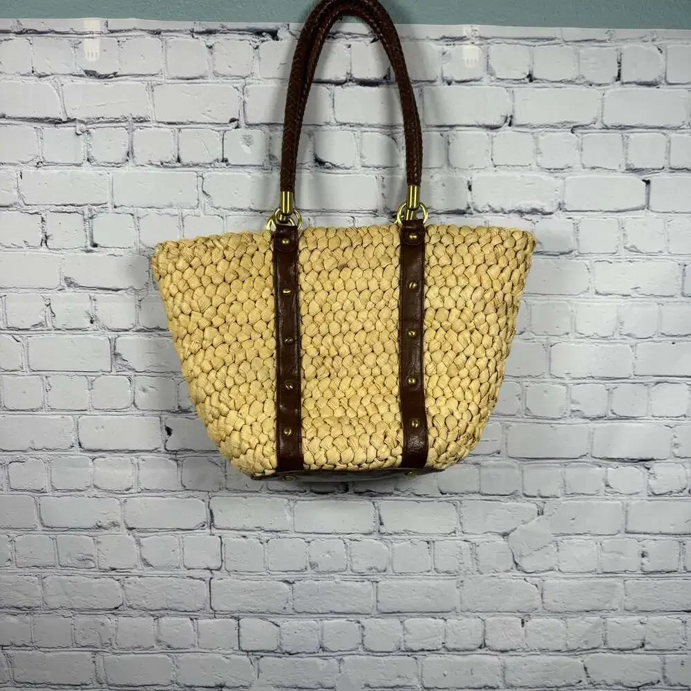 Straw Studios Large Straw & Leather Tote Bag - Picture 1 of 10